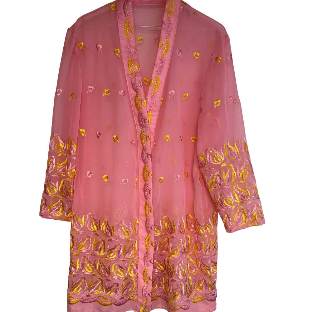 Embroidered Barbie Core Pink Kaftan Cover Up